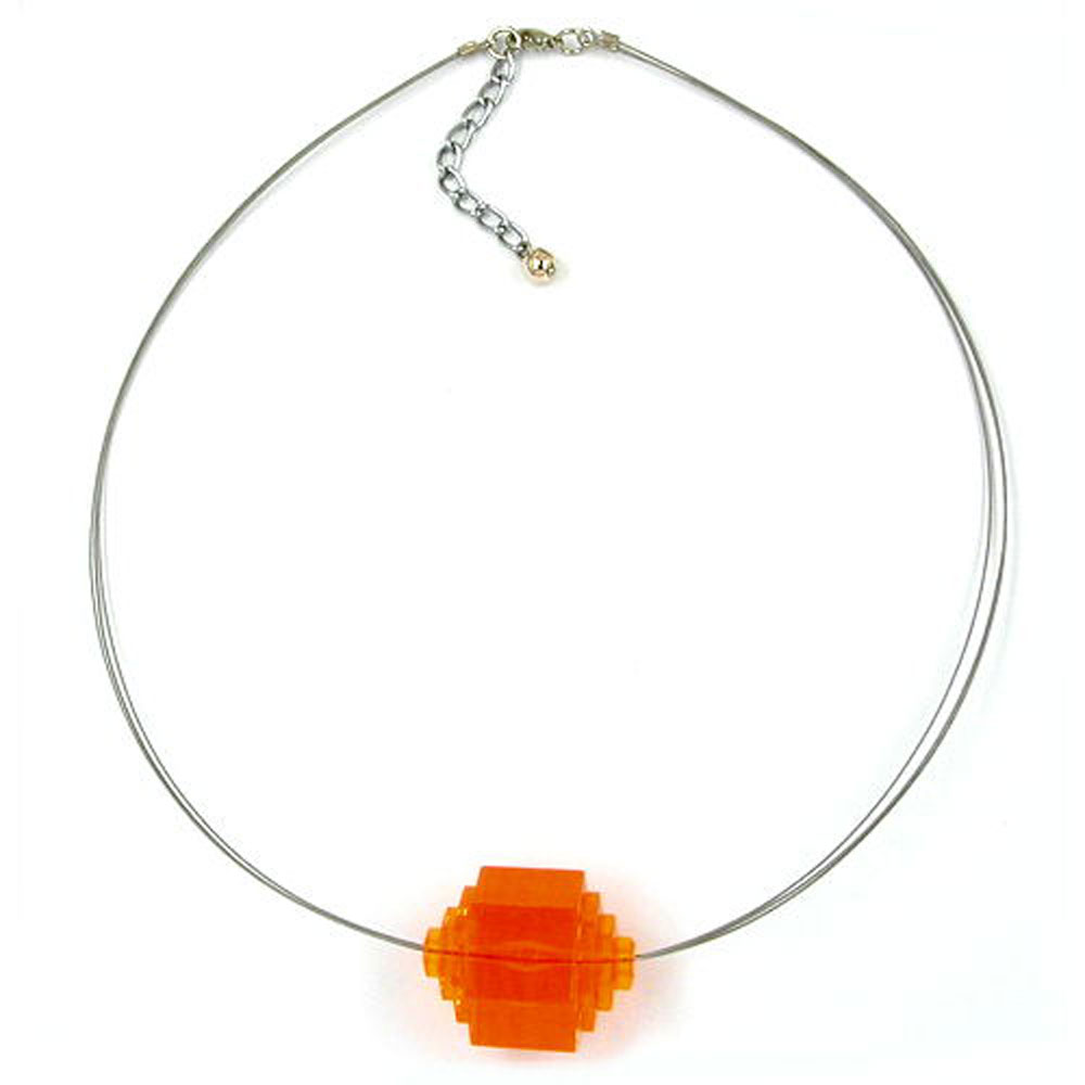 Kette Drahtkette Stufenperle orange-transparent Kunststoffperlen 45cm