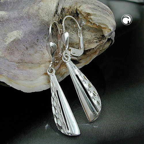 Ohrbrisur Ohrhänger Ohrringe 36x5mm diamantiert glänzend Silber 925