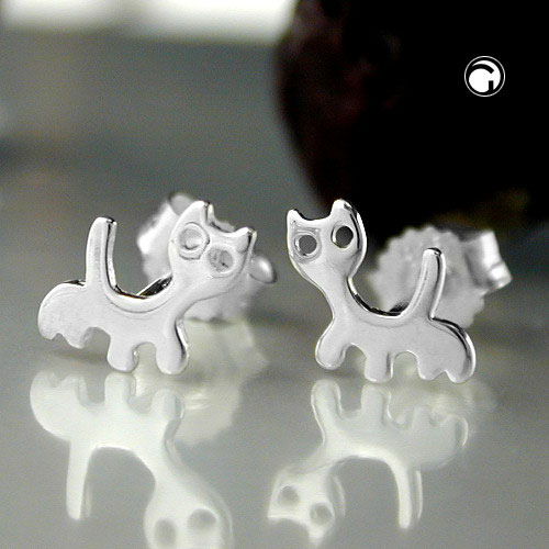 Ohrstecker Ohrring 6x6,5mm Katze glänzend Silber 925