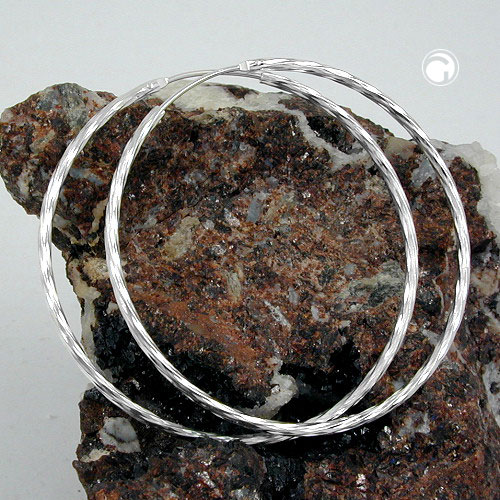 Creole Ohrringe 50mm Drahtcreole mit Steckverschluss diamantiert Silber 925