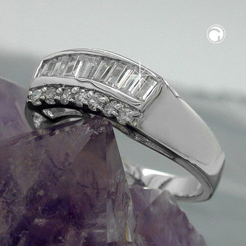 Ring 7mm mit vielen Zirkonias glänzend rhodiniert Silber 925 Ringgröße 60