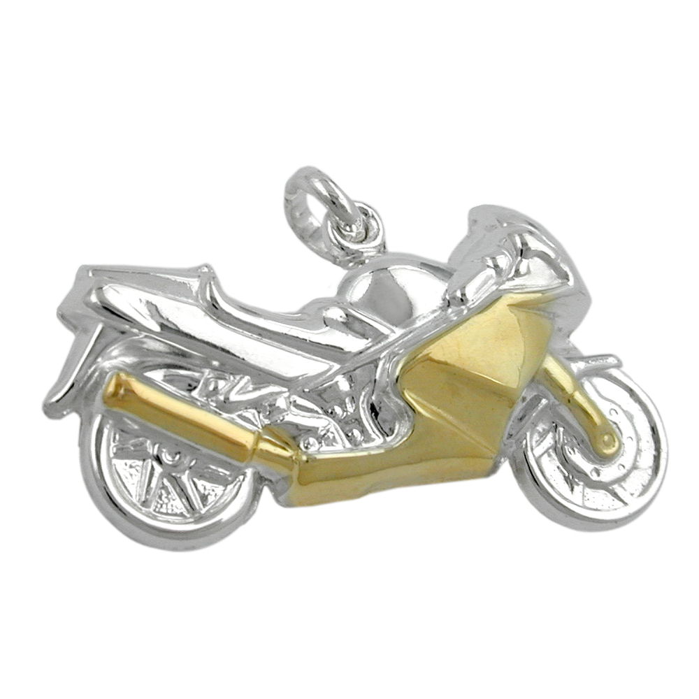 Anhänger 15x27mm Motorrad bicolor, Silber 925