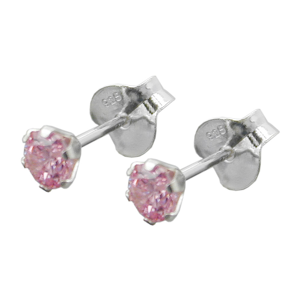 Ohrstecker Ohrring 4mm Zirkonia pink Silber 925
