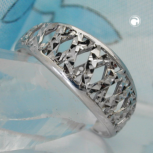 Ring 9mm Muster ausgestanzt glänzend diamantiert rhodiniert Silber 925 Ringgröße 57