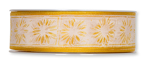 Drahtband Blüten  25 mm 20 m gelb transparent