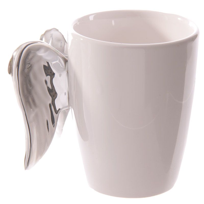 Tasse Weißer Engel mit Silberne Flügel geformter Henkel Tasse  