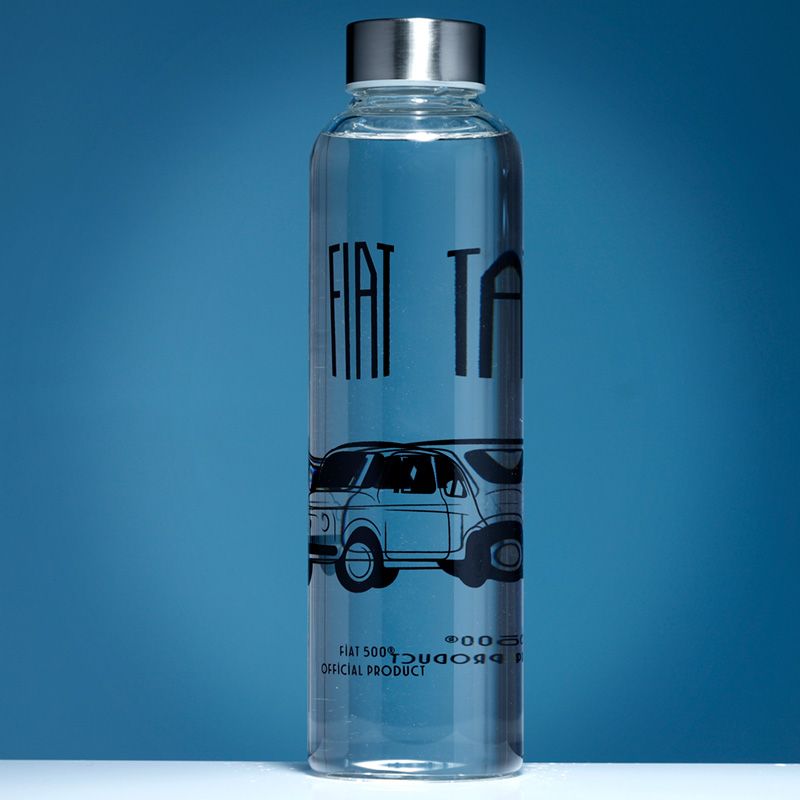 Fiat 500 Retro Glaswasserflasche mit Hülle