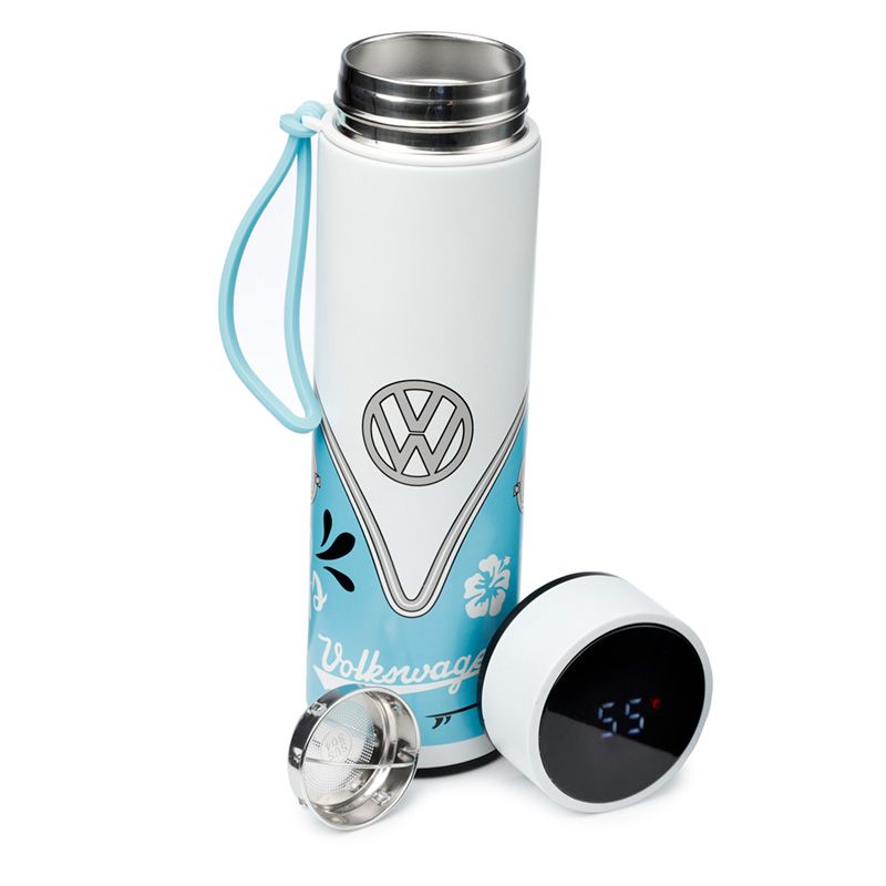 Volkswagen VW T1 Bulli Surf wiederverwendbare Thermo Isolier- Edestahl Trinkflasche mit Digital Thermometer 450ml