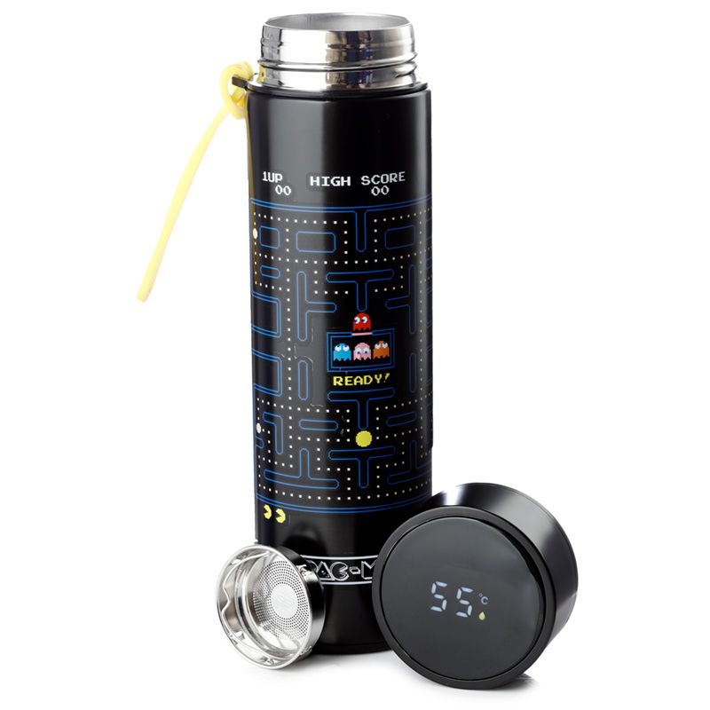 Pac-Man wiederverwendbare Thermo Isolier- Edestahl Trinkflasche mit Digital Thermometer 450ml