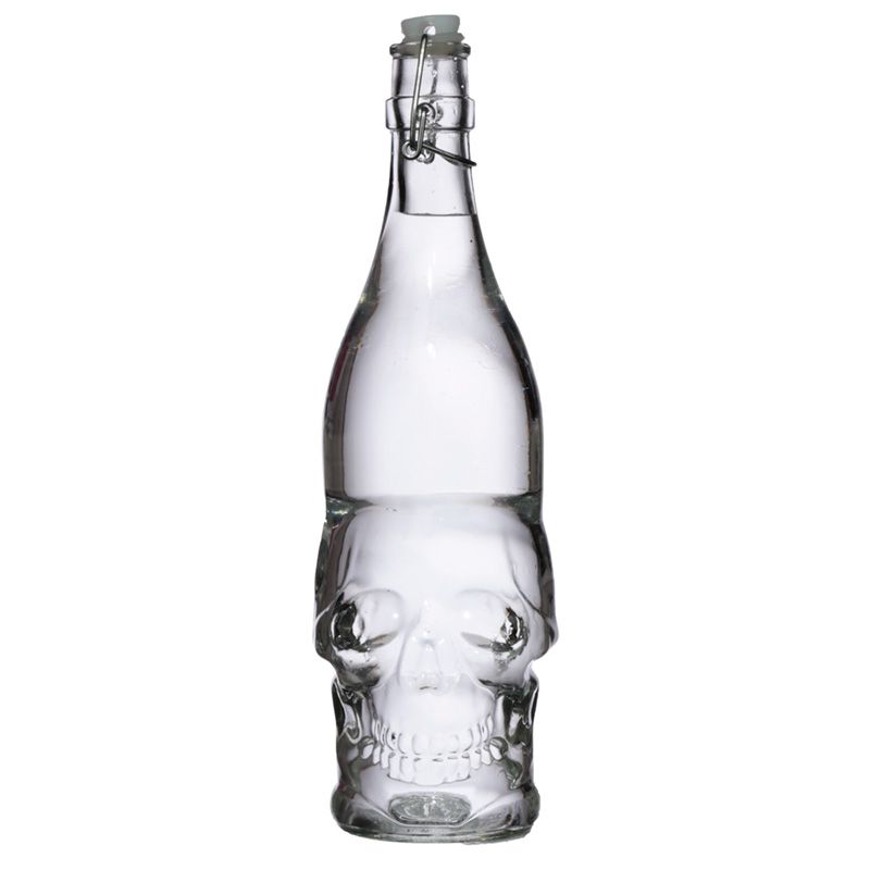 Totenkopf Wasserflasche aus klarem Glas 1L 
