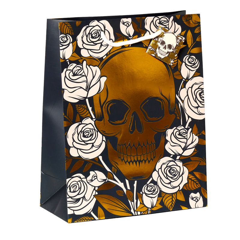 Metallische Skulls & Roses Geschenktasche - (L) (pro Stück)