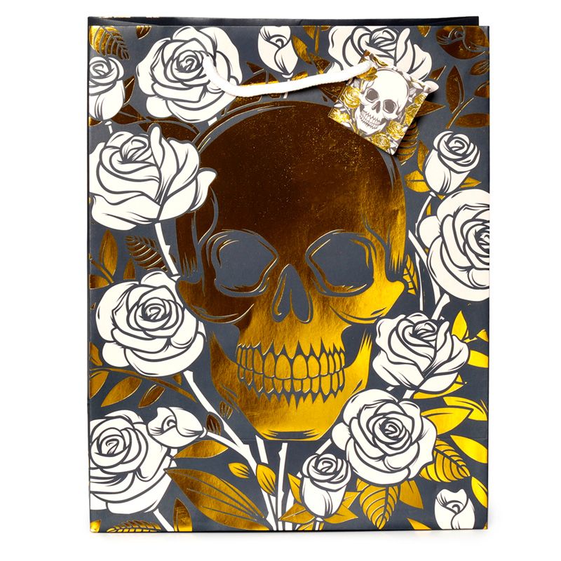 Metallische Skulls & Roses Geschenktasche - (L) (pro Stück)