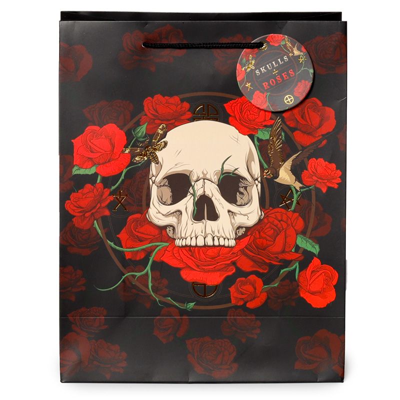 Skulls & Roses Totenkopf rote Rosen Geschenktasche - (L) (pro Stück)