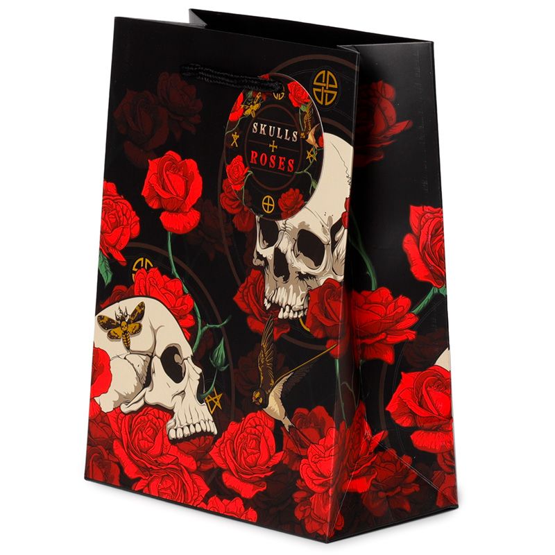 Skulls & Roses Totenkopf rote Rosen Geschenktasche - (M) (pro Stück)