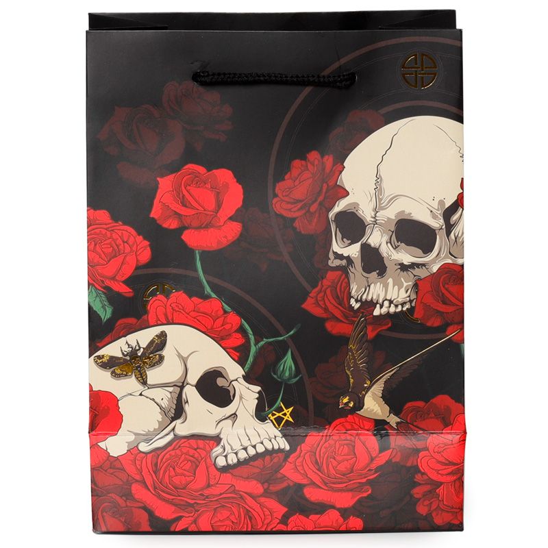 Skulls & Roses Totenkopf rote Rosen Geschenktasche - (M) (pro Stück)