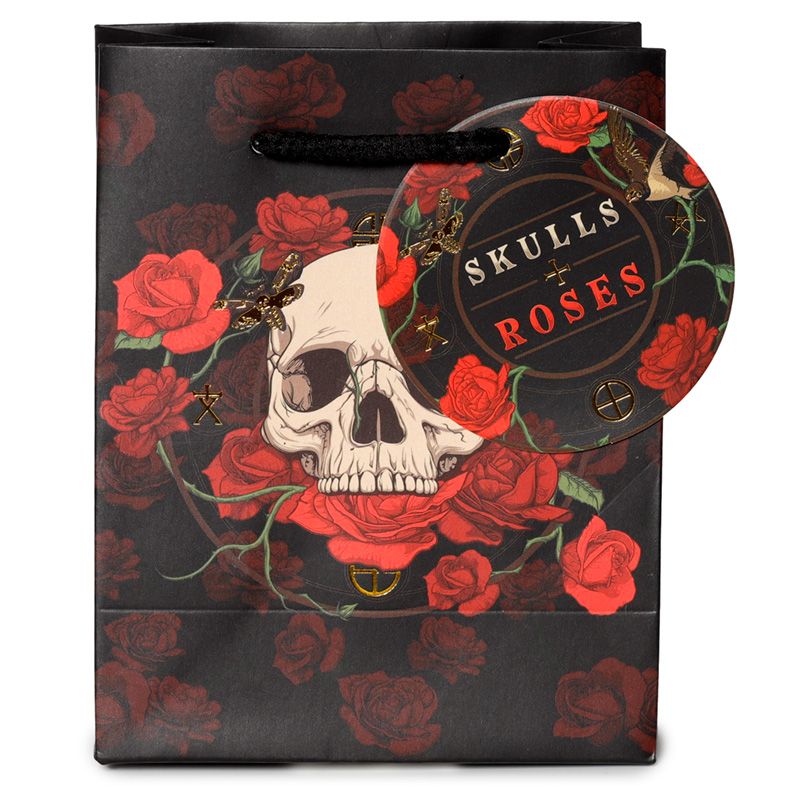 Skulls & Roses Totenkopf rote Rosen Geschenktasche - (S) (pro Stück)