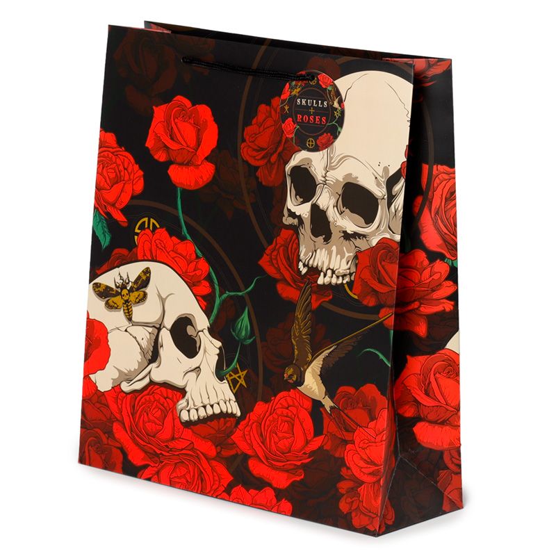 Skulls & Roses Totenkopf rote Rosen Geschenktasche - (XL) (pro Stück)