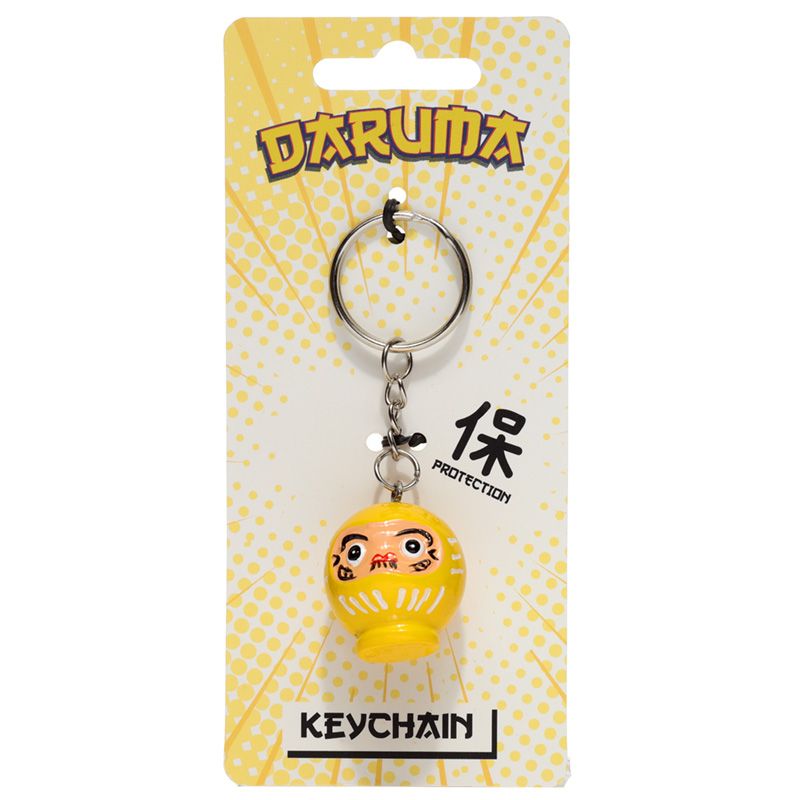 Gelbe Japanische Daruma Puppe Schlüsselanhänger