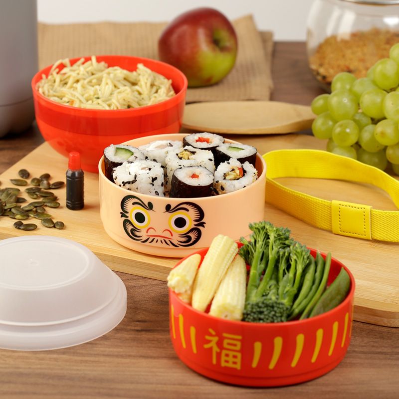 Japanische Daruma Gestapelte Runde Bento Box Lunchbox mit 3 Fächern