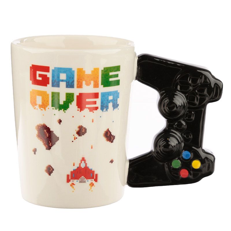 Game Over mit Controller & Pixel Bild geformter Henkel Tasse  
