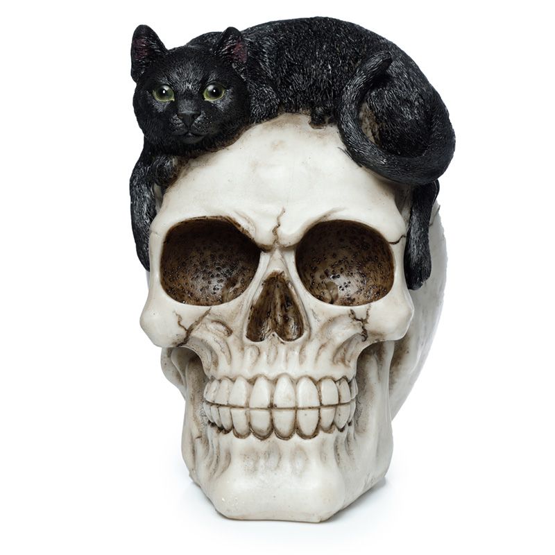 Totenkopf und schwarze Katze Figur