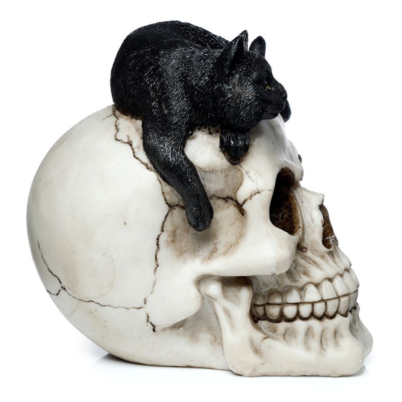 Totenkopf und schwarze Katze Figur