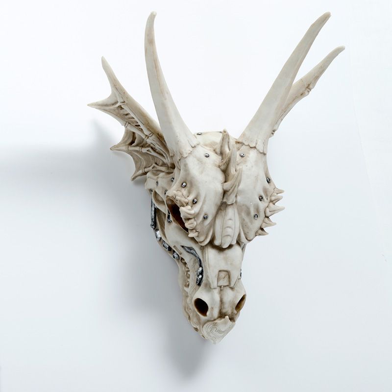 Großer Drache Totenkopf Deko mit metallischen Details