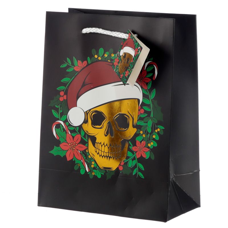 Weihnachten Totenkopf metallische Geschenktasche - Mittelgroß (pro Stück)
