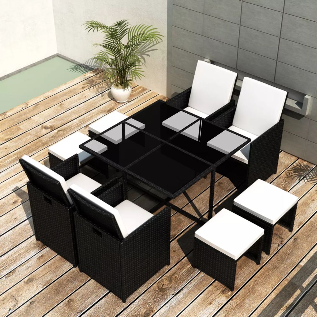 vidaXL GartenEssgruppe 21tlg. Schwarz Poly Rattan