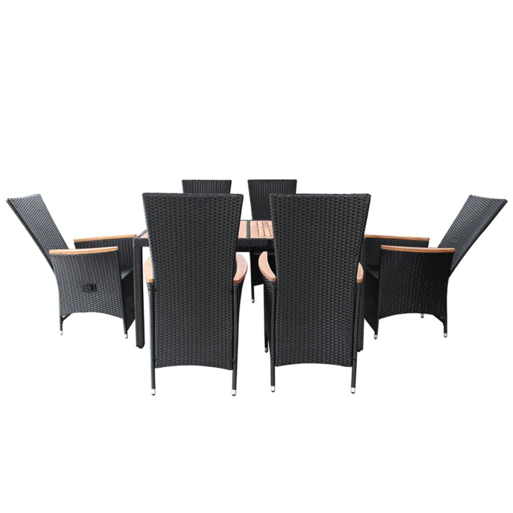 Vidaxl 7 Tlg Garten Essgruppe Poly Rattan Akazienholz Schwarz 7764