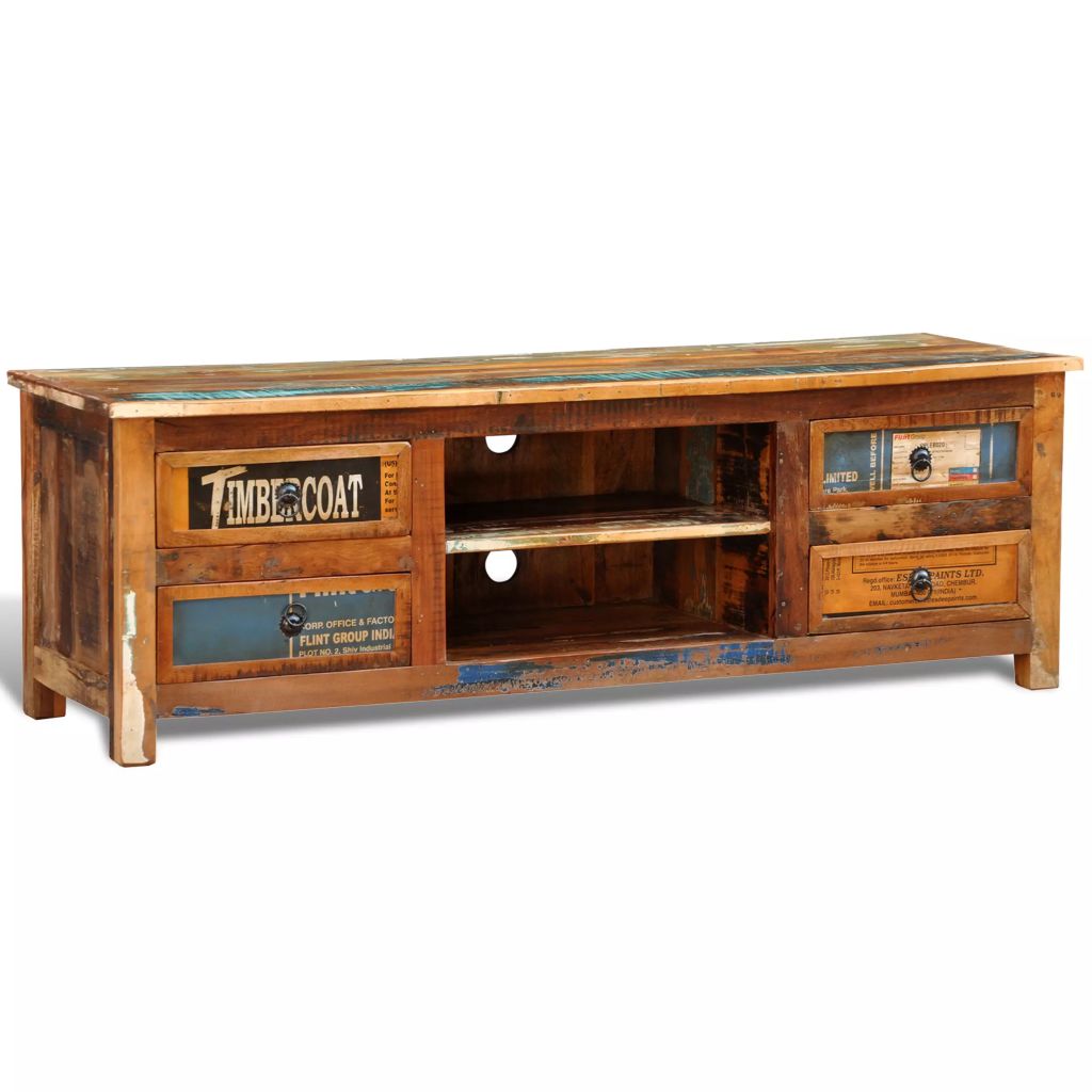 Antik TV Design Antik Teak TV Tisch Lowboard Sideboard 4 Schubladen