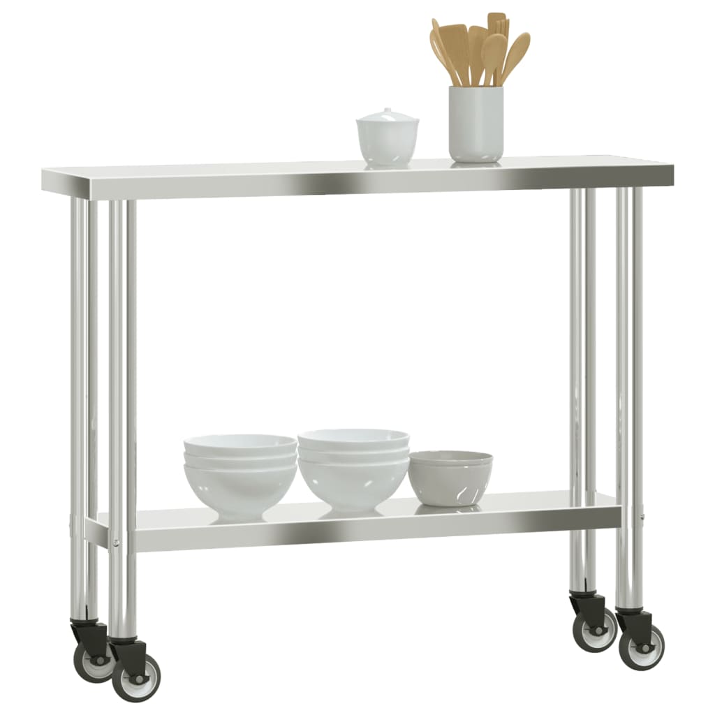 vidaXL Küchen-Arbeitstisch mit Rollen 110x30x85 cm Edelstahl