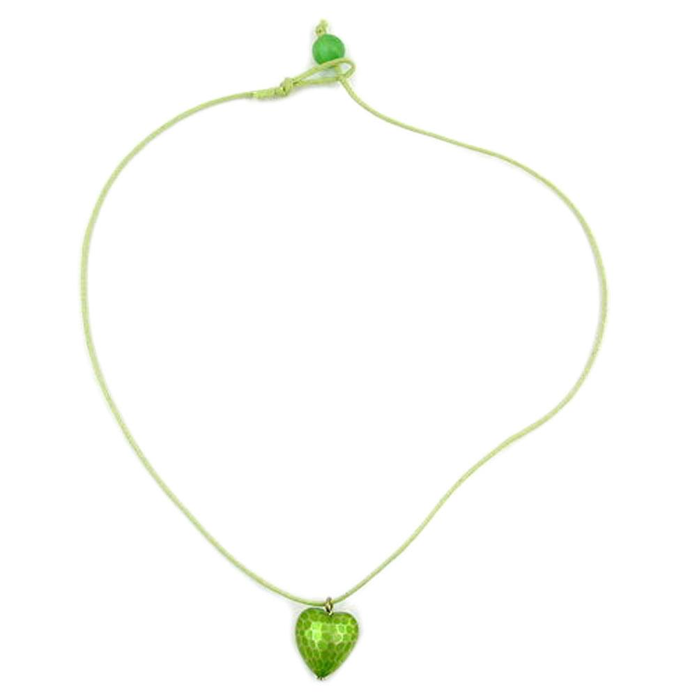 Kette Kinderkette Herz grün mit Schliff Kordel hellgrün 42cm