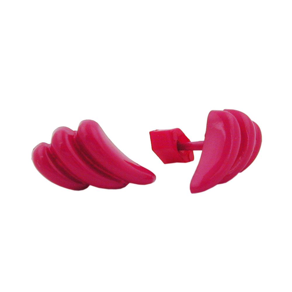 Ohrstecker Ohrring 8x15mm Bogen Schweif gerillt pink-glänzend Kunststoff Vollplastik