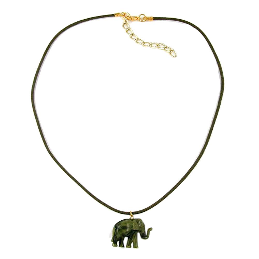 Kette 23x17x9mm Elefant mini Kunststoff oliv-marmoriert glänzend Kordel oliv 40cm