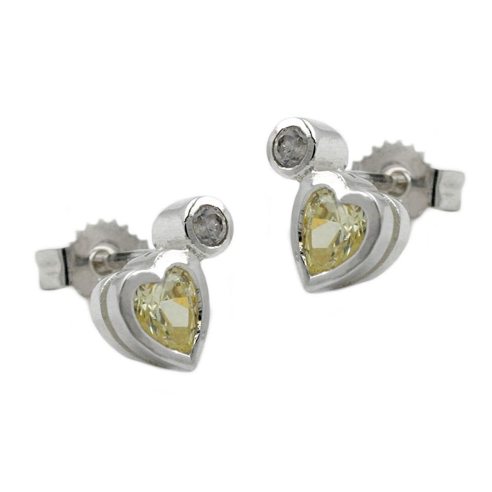 Ohrstecker Ohrring 8x5mm Herz mit Zirkonia und synthetischem Peridot Silber 925