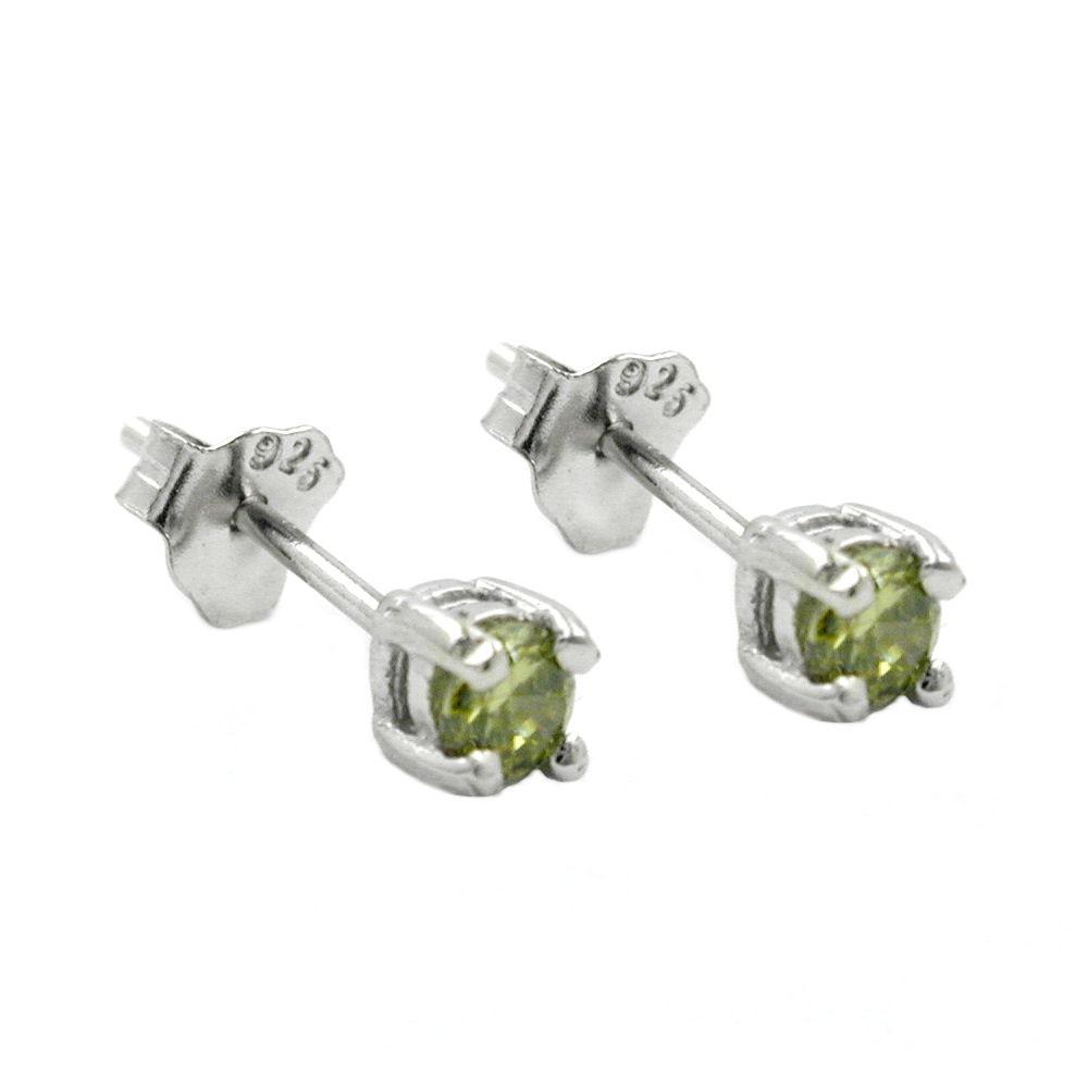 Ohrstecker Ohrring 3mm Glasstein oliv rhodiniert Silber 925
