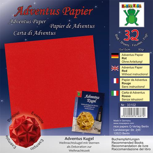 Adventus Papier  15 x 15 cm 32 Blatt / 80 g/m² rot