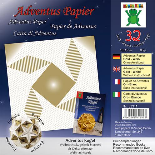 Adventus Papier  15 x 15 cm 32 Blatt / 80 g/m² weiß gold
