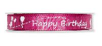 Dekoband Schrift Happy Birthday / waschbar 30° 15 mm 25 m pink