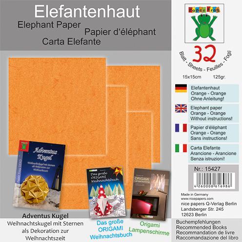 Elefantenhaut-Papier  15 x 15 cm 32 Blatt / 125 g/m² orange