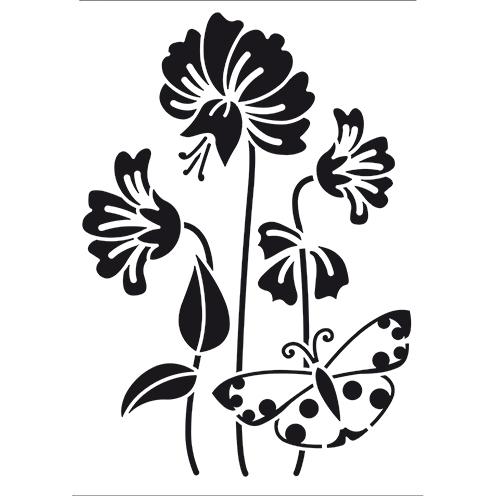 Stencil Blüten mit Schmetterling DIN A4 1-teilig