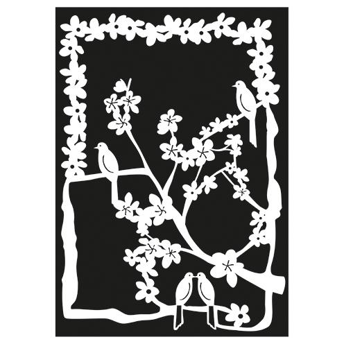 Stencil Blüten mit Vögel DIN A4 1-teilig
