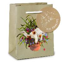 Kim Haskins Blumenkatze im Blumentopf grüne Geschenktasche - (S) (pro Stück)