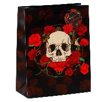 Skulls & Roses Totenkopf rote Rosen Geschenktasche - (L) (pro Stück)