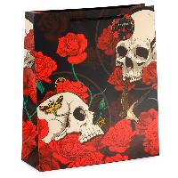 Skulls & Roses Totenkopf rote Rosen Geschenktasche - (XL) (pro Stück)