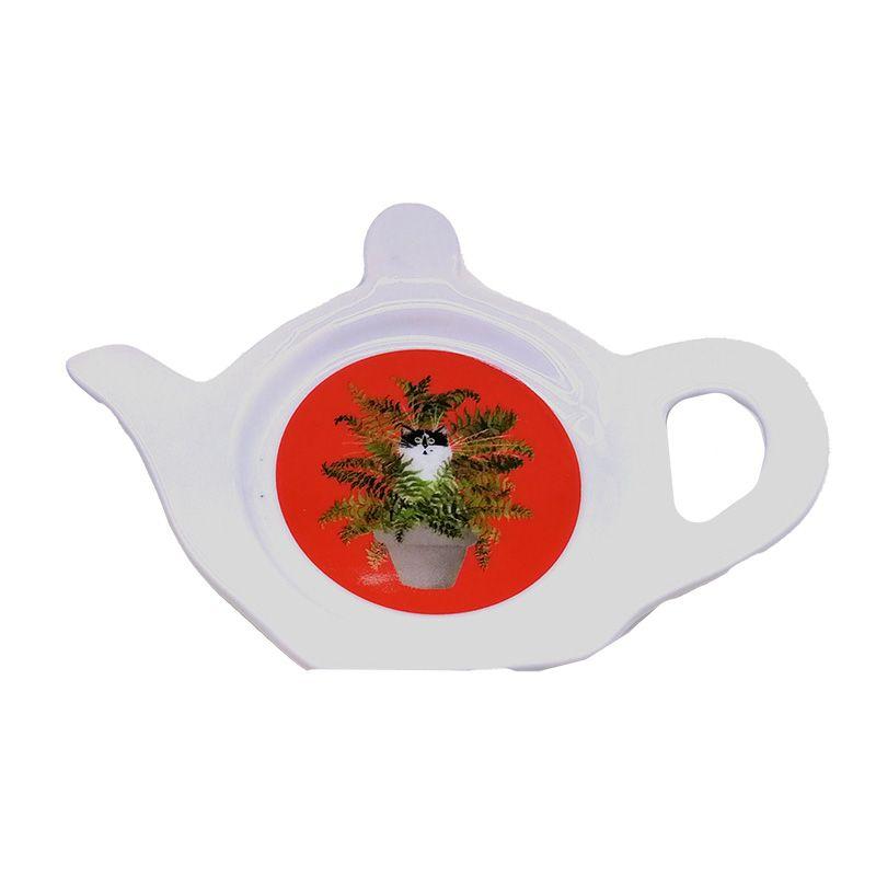Kim Haskins Katze im Blumentopf rot Teekannen geformter Teebeutel Ablage Teller aus Porzellan (pro Stück)