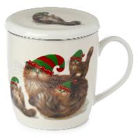 Kim Haskins Weihnachten Elfenkatzen Tasse aus Porzellan mit Teeei und Deckel